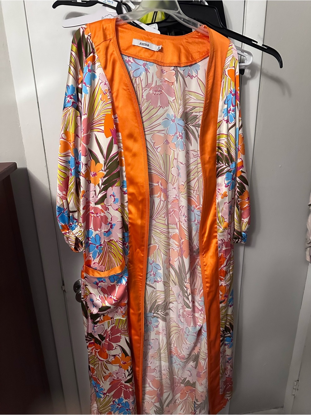 JustFab Orange Floral Maxi Kimono